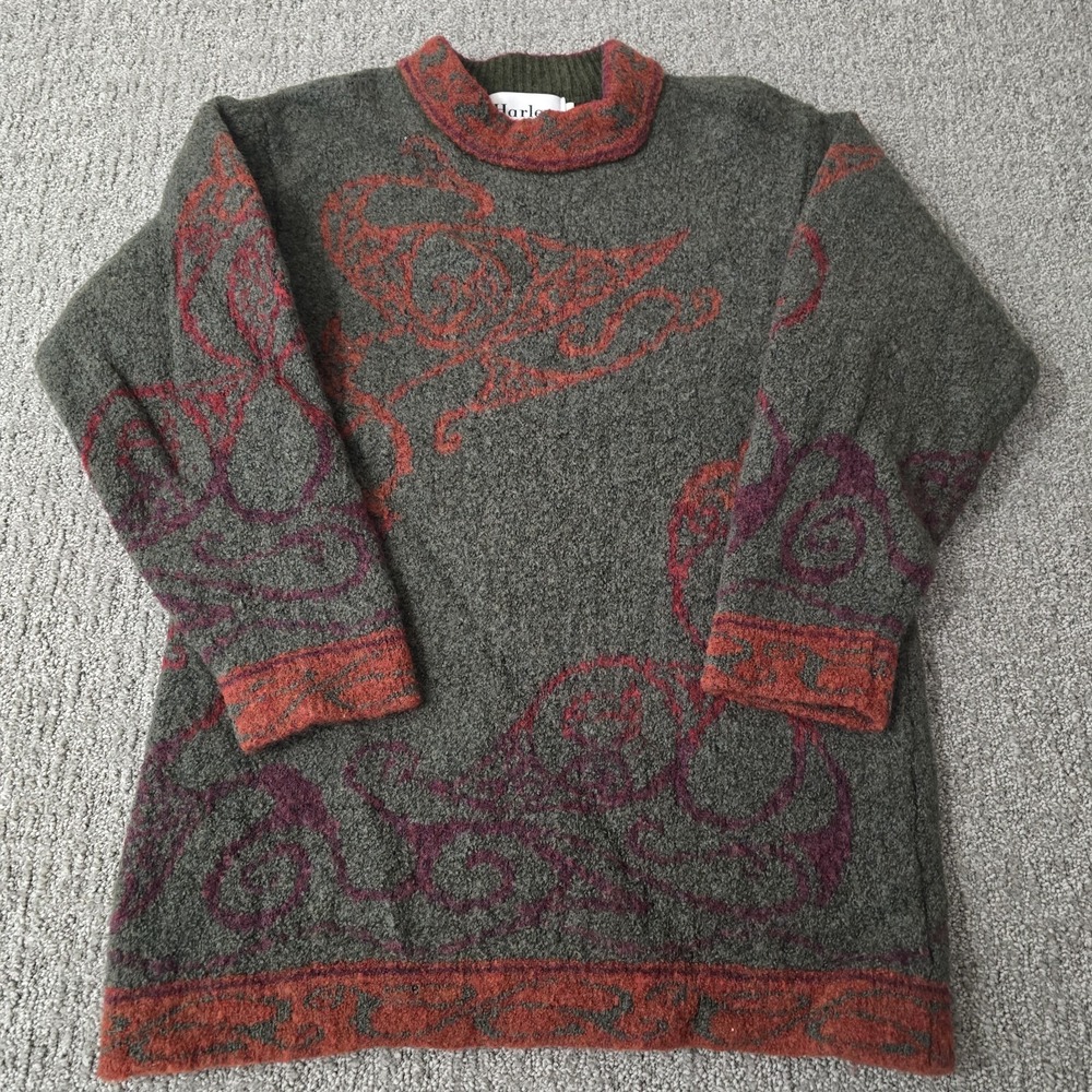 Harley of Scotland S Wool Cashmere Paisley Sweater Tunic Cottagecore Boho